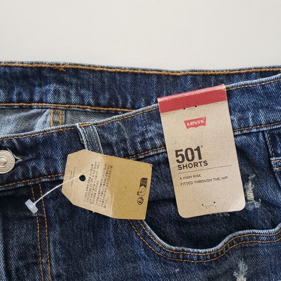NWT Levis 501 Womens High-Rise Distressed Denim Shorts Size 32 Casual Classic - Picture 4 of 6